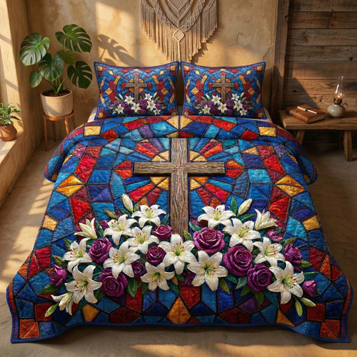 Lily Cross 3-Piece Quilted Bedding Set GFTOQM3810