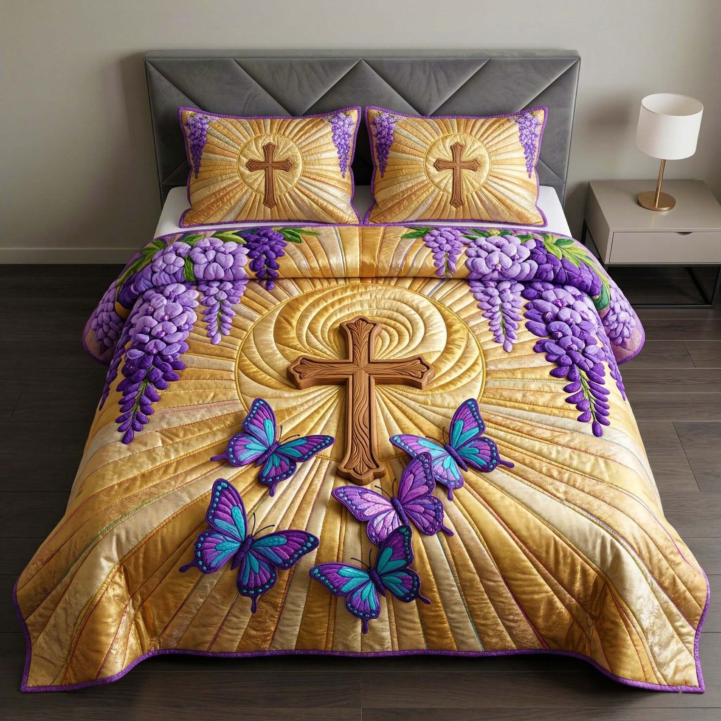 Cross Butterflies 3-Piece Quilted Bedding Set GFTOQM3811