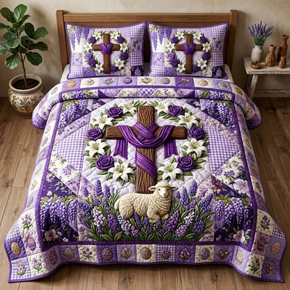 Lavender Lamb 3-Piece Quilted Bedding Set GFTOQM3813
