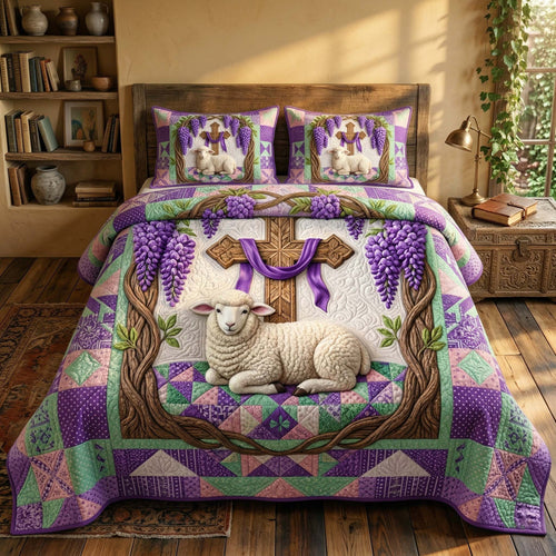 Cross Wisteria 3-Piece Quilted Bedding Set GFTOQM3815