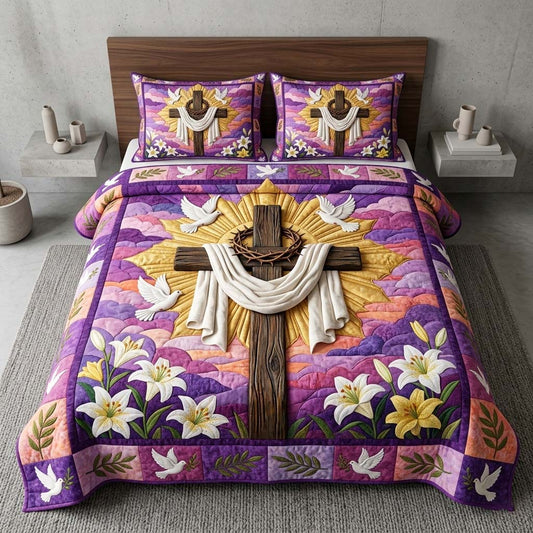 Risen Cross 3-Piece Quilted Bedding Set GFTOQM3819