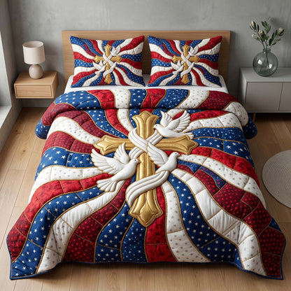 Patriotic Dove 3-Piece Quilted Bedding Set GFTOQM3821
