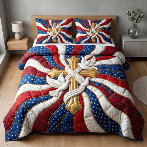 Patriotic Dove 3-Piece Quilted Bedding Set GFTOQM3821