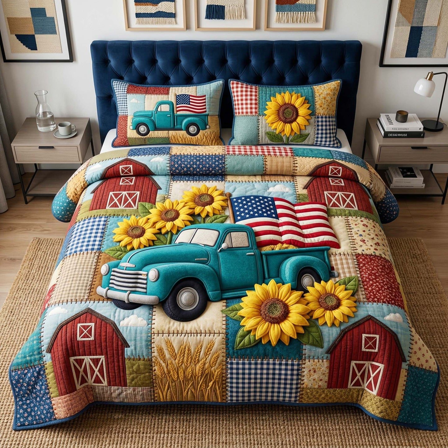 Farm Truck 3-Piece Quilted Bedding Set GFTOQM3825