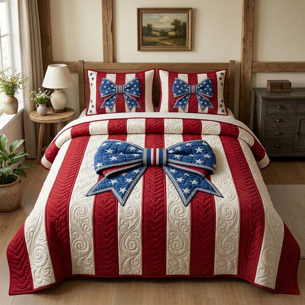 Star Bow 3-Piece Quilted Bedding Set GFTOQM3826