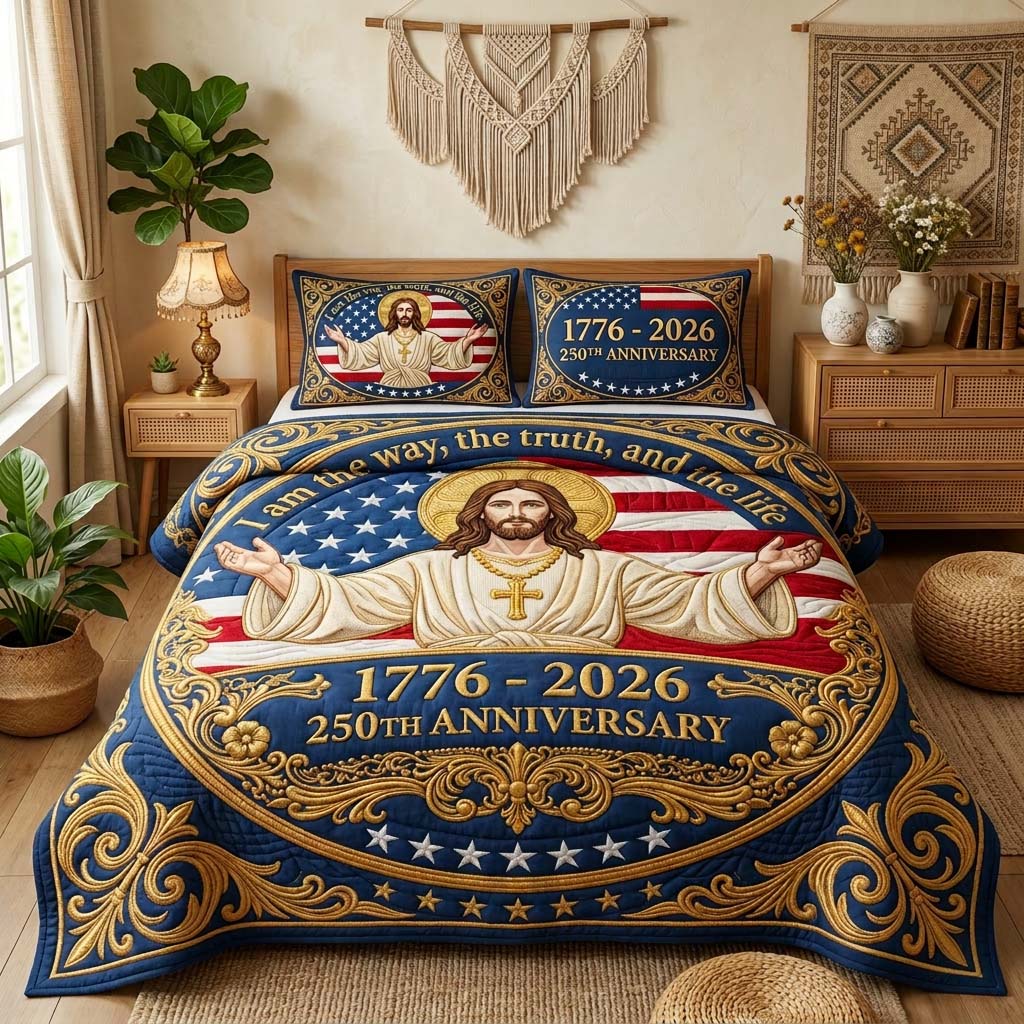 Patriotic Jesus 3-Piece Quilted Bedding Set GFTOQM3827