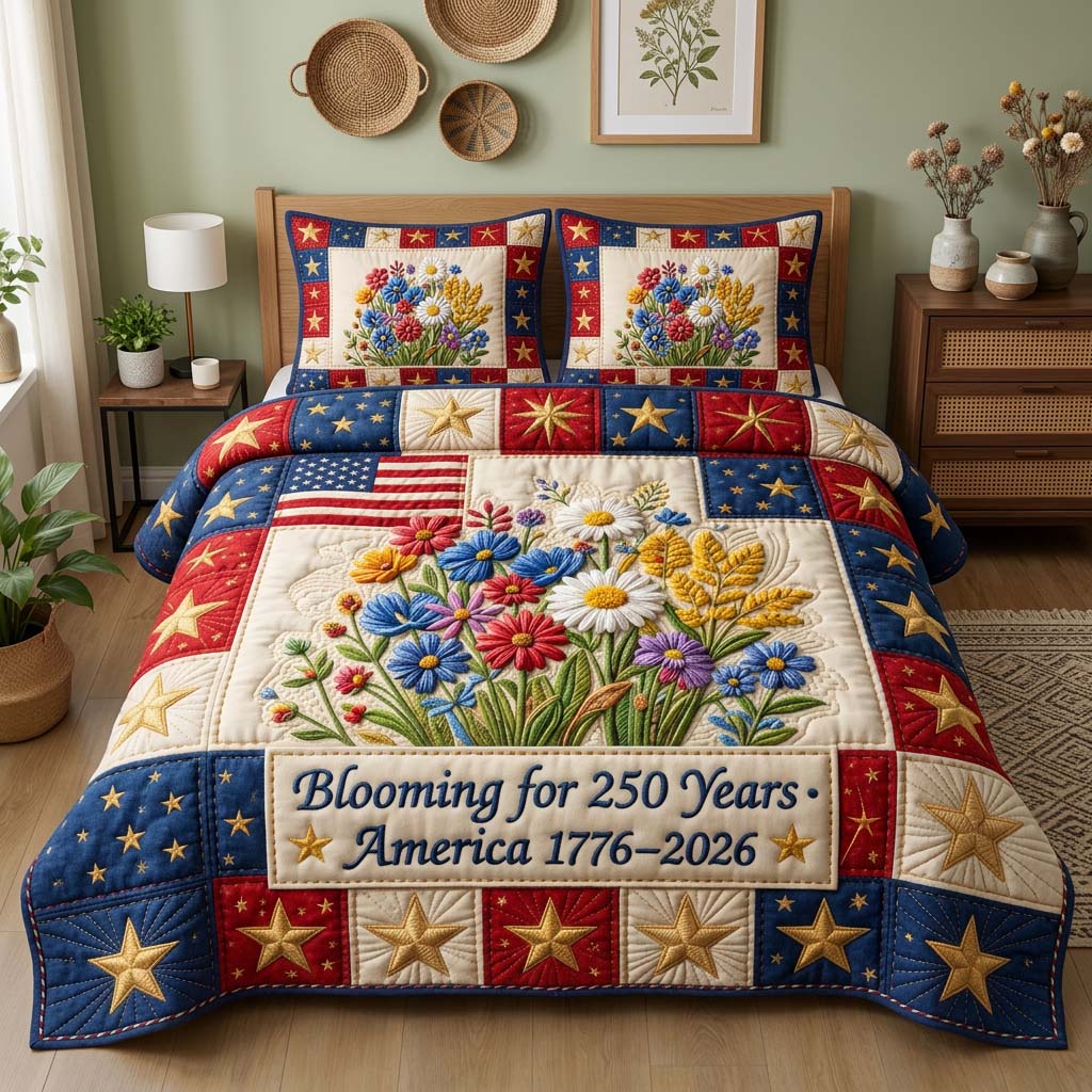 Blooming America 3-Piece Quilted Bedding Set GFTOQM3829