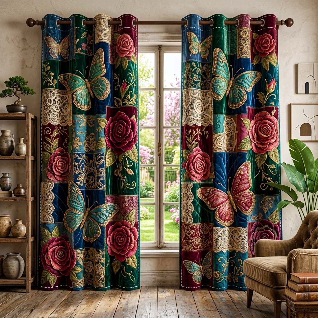 Velvet Rose Quilted Curtains GFTOQM3853