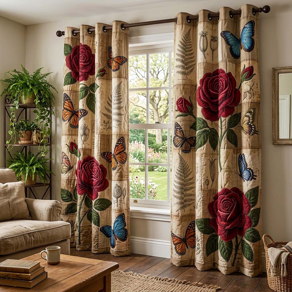 Vintage Botanical Quilted Curtains GFTOQM3857