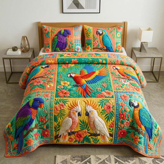 Tropical Avian 3-Piece Quilted Bedding Set GFTOQM3859