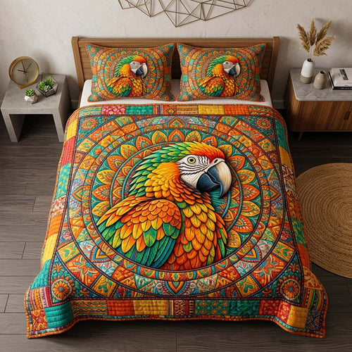 Mandala Parrot 3-Piece Quilted Bedding Set GFTOQM3860
