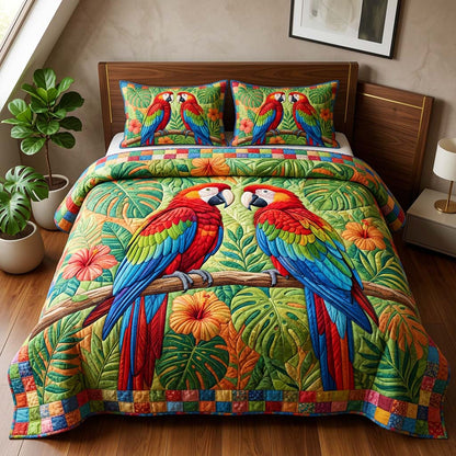 Monstera Parrot 3-Piece Quilted Bedding Set GFTOQM3861