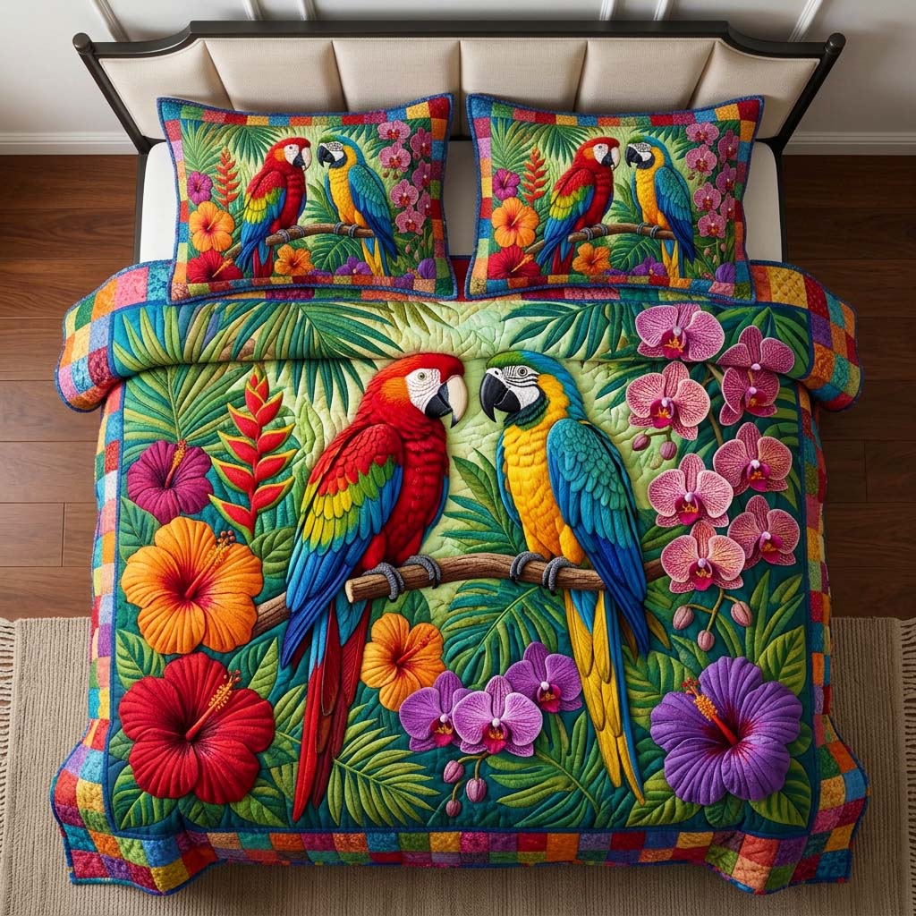 Orchid Macaw 3-Piece Quilted Bedding Set GFTOQM3862