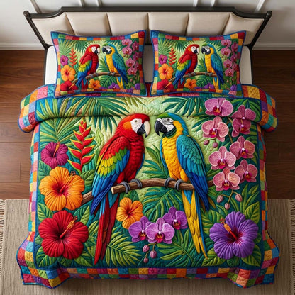 Orchid Macaw 3-Piece Quilted Bedding Set GFTOQM3862