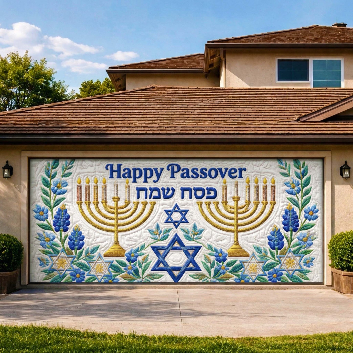 Floral Menorah Garage Door Banner GFTOQM3875