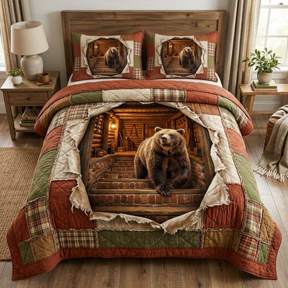 Log Bear 3-Piece Quilted Bedding Set GFTOQM3887