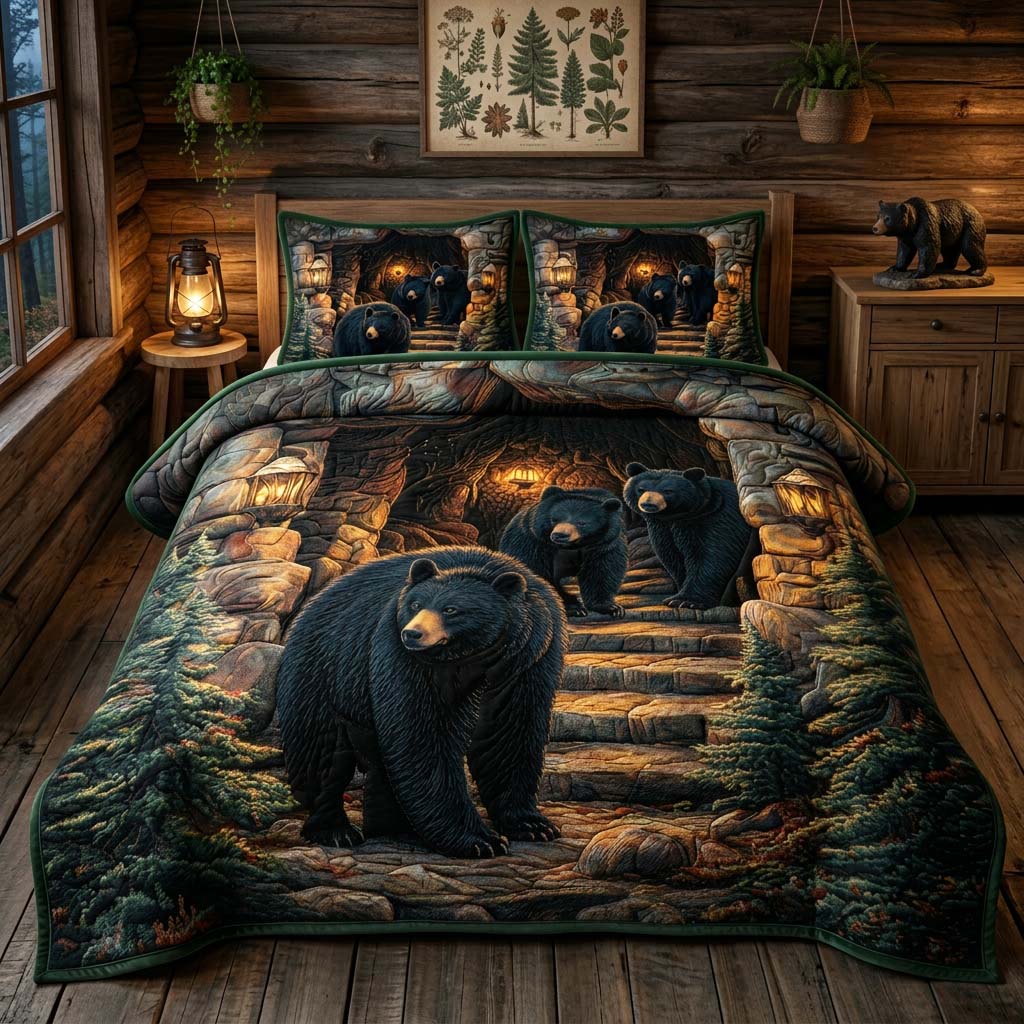 Lantern Bear 3-Piece Quilted Bedding Set GFTOQM3890