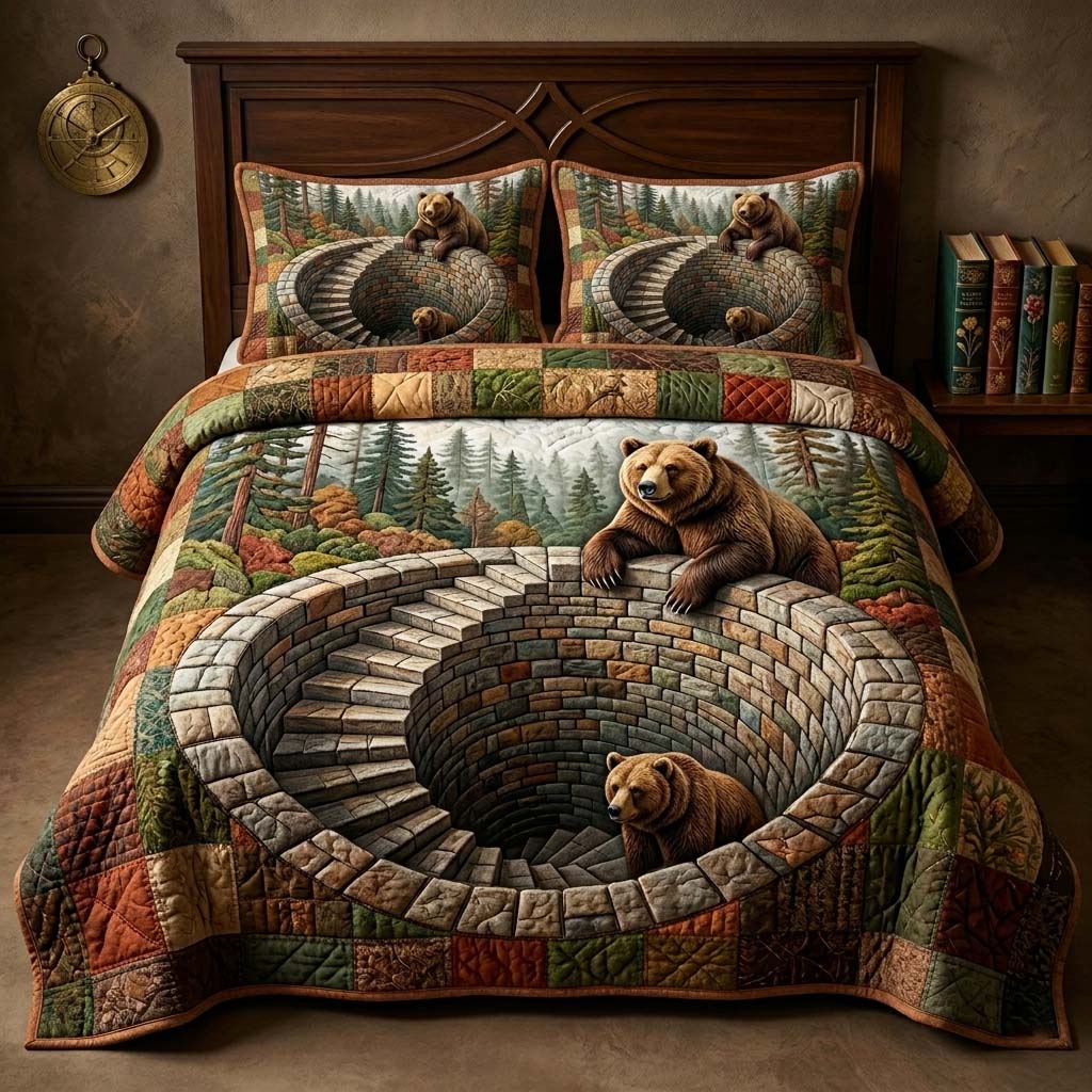 Spiral Bear 3-Piece Quilted Bedding Set GFTOQM3893