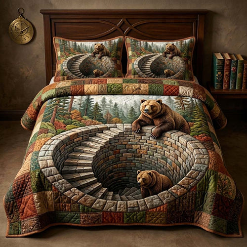 Spiral Bear 3-Piece Quilted Bedding Set GFTOQM3893