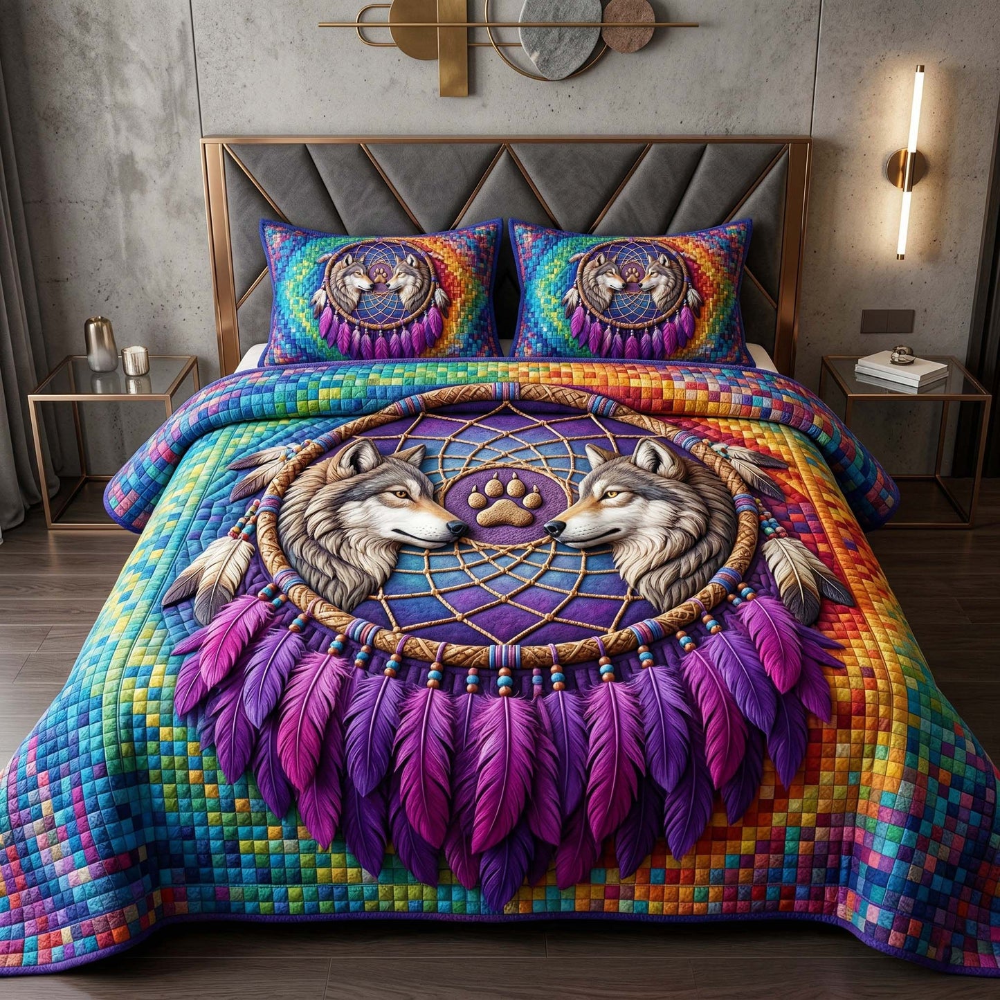 Wolf Dream 3-Piece Quilted Bedding Set GFTOQM3895