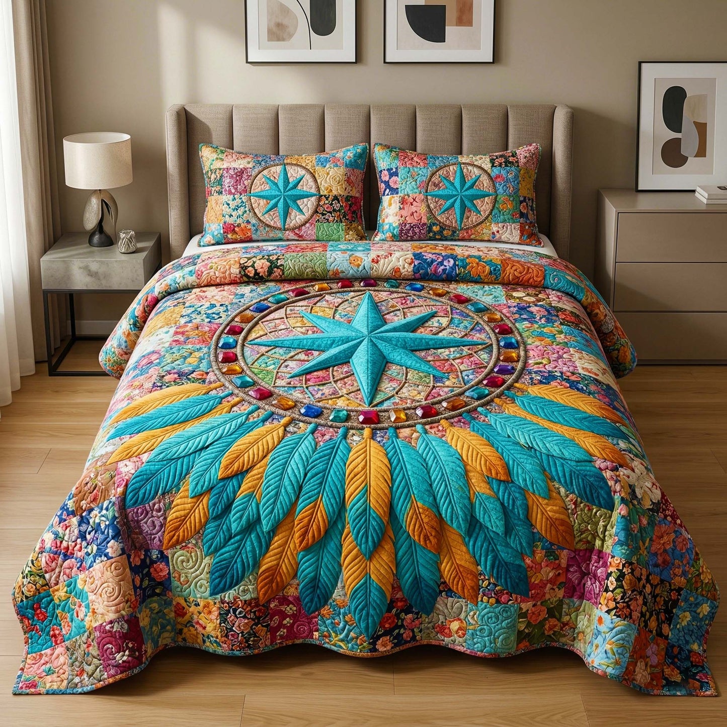 Jeweled Star 3-Piece Quilted Bedding Set GFTOQM3896