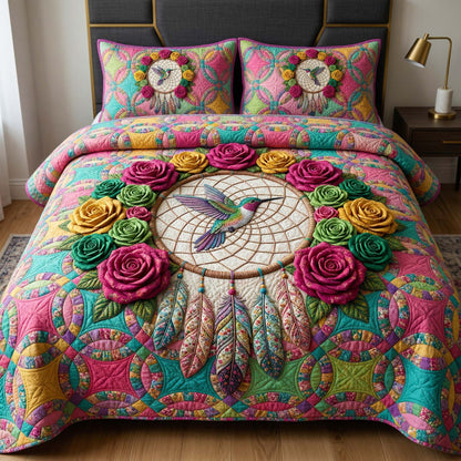 Hummingbird Bloom 3-Piece Quilted Bedding Set GFTOQM3897