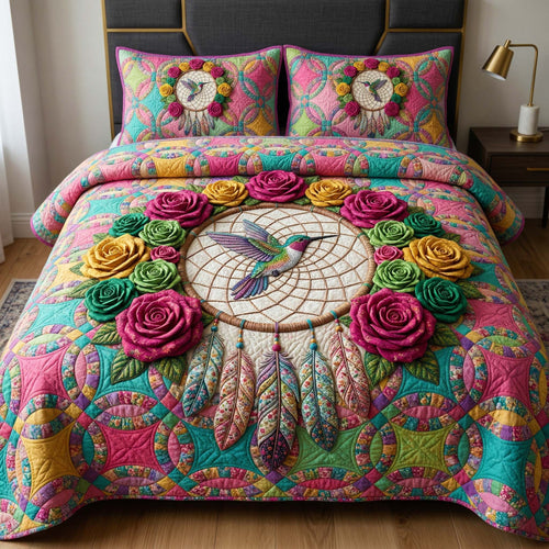 Hummingbird Bloom 3-Piece Quilted Bedding Set GFTOQM3897
