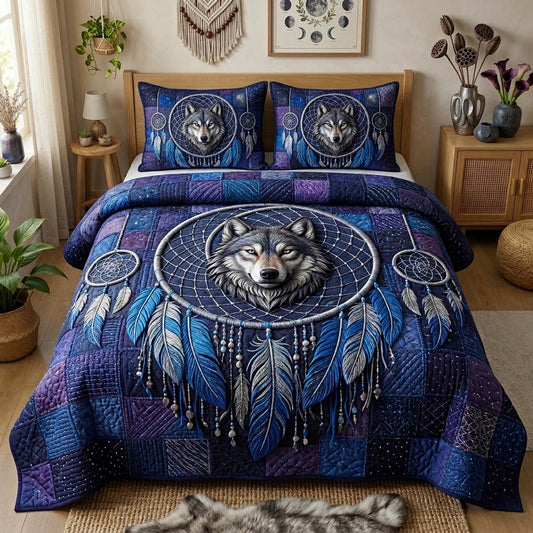 Midnight Wolf 3-Piece Quilted Bedding Set GFTOQM3898