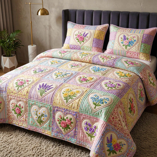 Pastel Heart 3-Piece Quilted Bedding Set GFTOQM3917