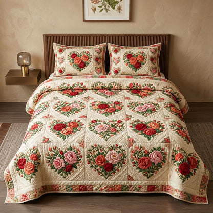 Rose Heart 3-Piece Quilted Bedding Set GFTOQM3918