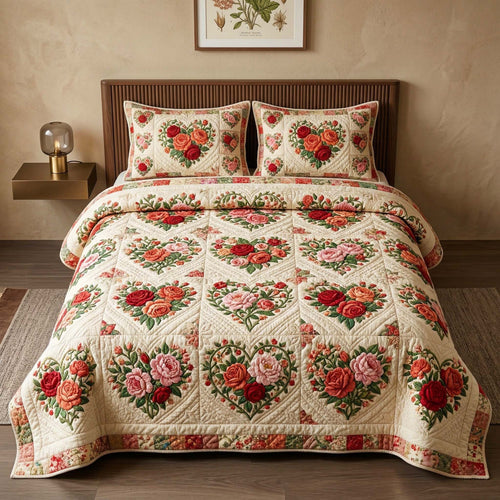 Rose Heart 3-Piece Quilted Bedding Set GFTOQM3918