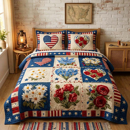 Patriotic Heart 3-Piece Quilted Bedding Set GFTOQM3922