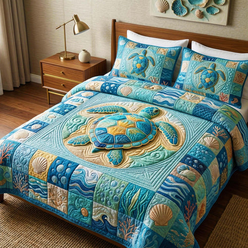 Indigo Sea 3-Piece Quilted Bedding Set GFTOQM3924