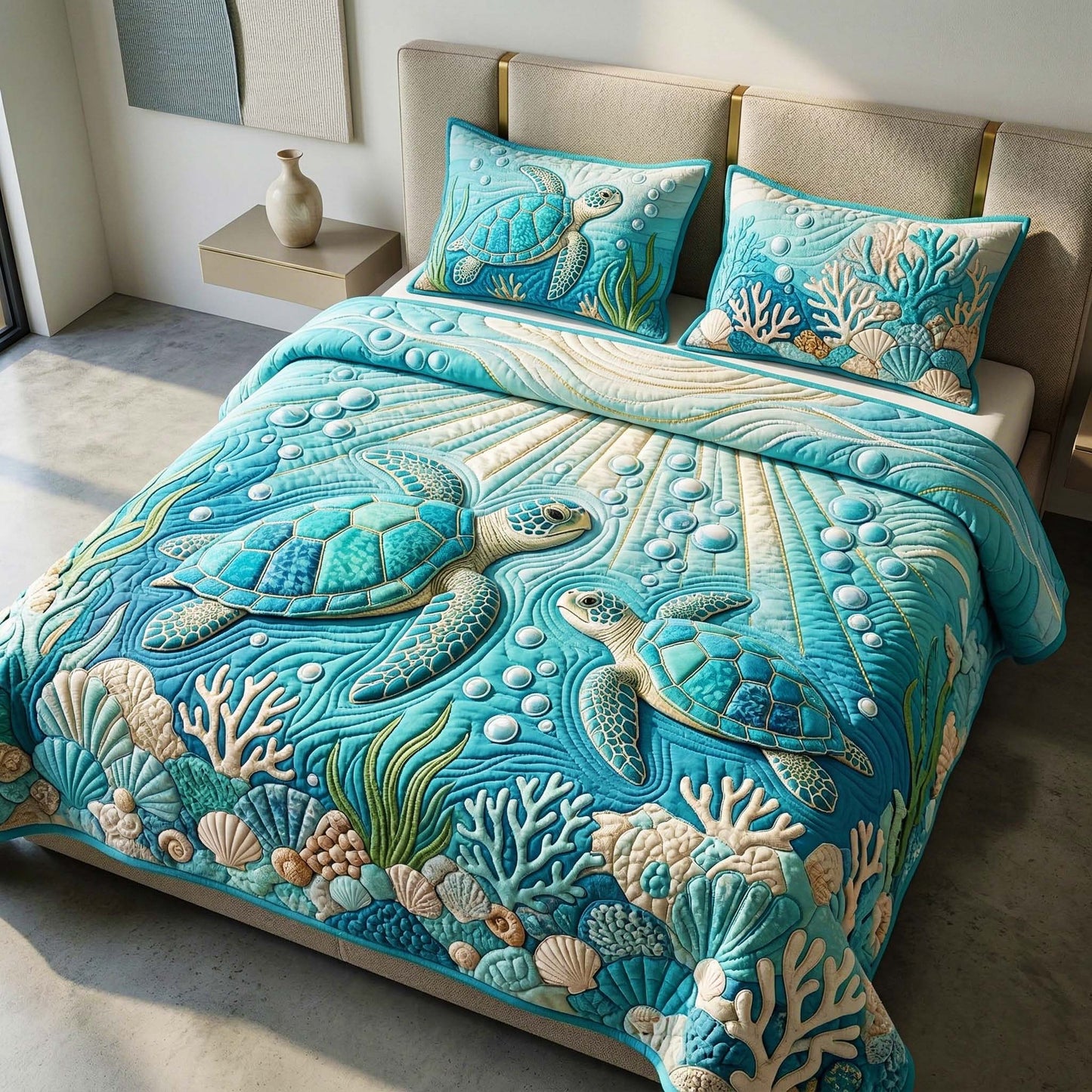 Teal Current 3-Piece Quilted Bedding Set GFTOQM3925