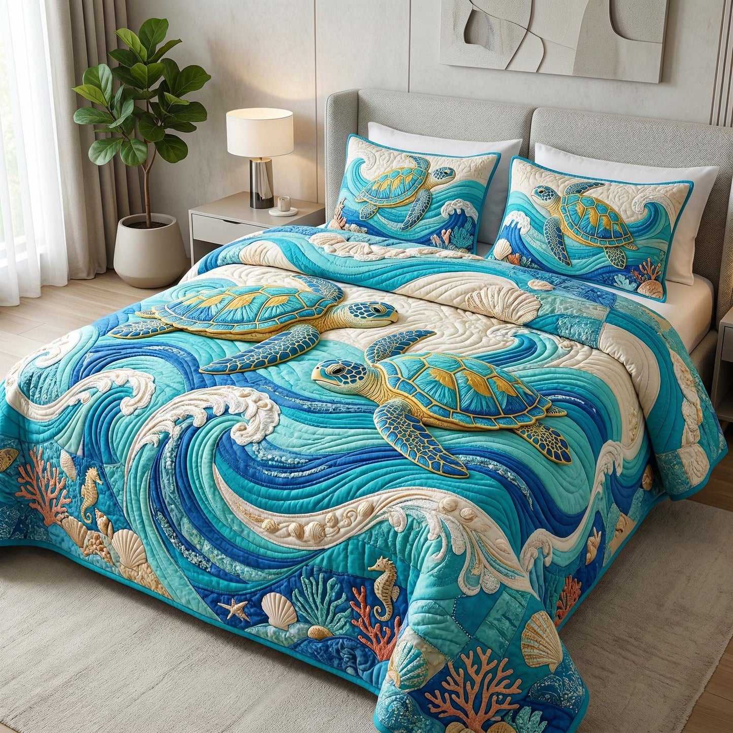 Boho Turtle 3-Piece Quilted Bedding Set GFTOQM3927