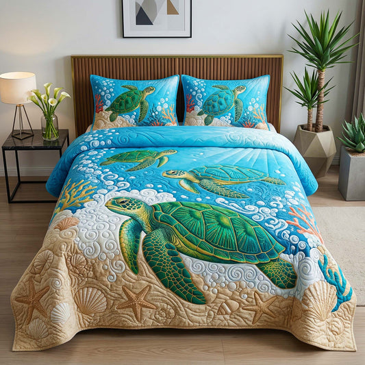 Floral Shell 3-Piece Quilted Bedding Set GFTOQM3928