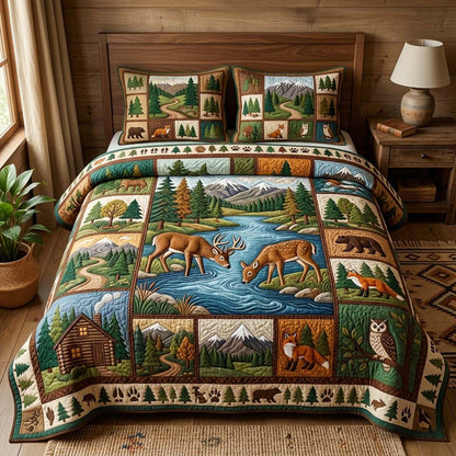 River Deer 3-Piece Quilted Bedding Set GFTOQM3953