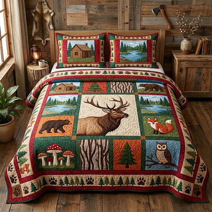 Elk Cabin 3-Piece Quilted Bedding Set GFTOQM3954