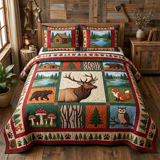 Elk Cabin 3-Piece Quilted Bedding Set GFTOQM3954