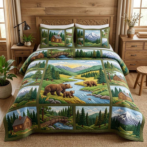 Bear Stream 3-Piece Quilted Bedding Set GFTOQM3957