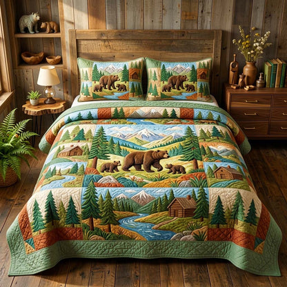 Forest Bear 3-Piece Quilted Bedding Set GFTOQM3958