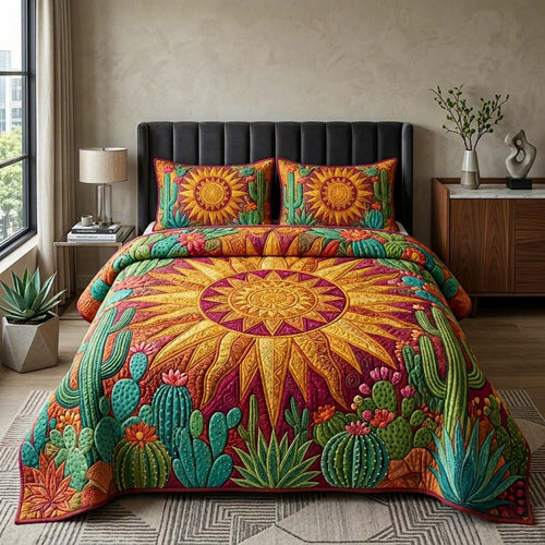Radiant Cactus 3-Piece Quilted Bedding Set GFTOQM3972