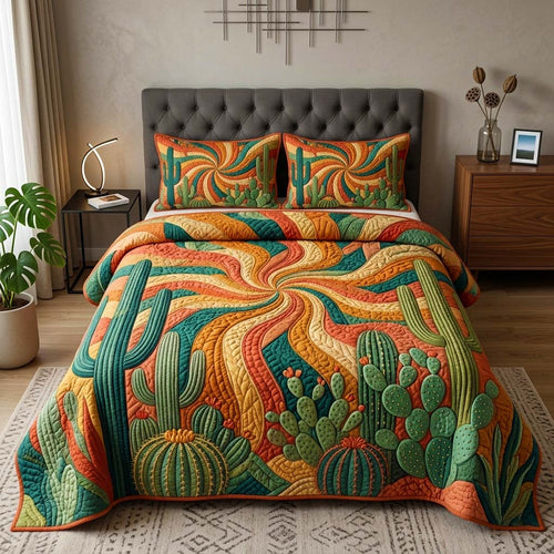 Sunbeam Cactus 3-Piece Quilted Bedding Set GFTOQM3974