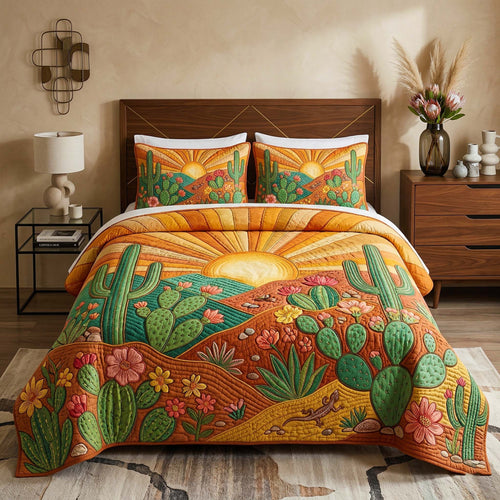 Southwest Cactus 3-Piece Quilted Bedding Set GFTOQM3975