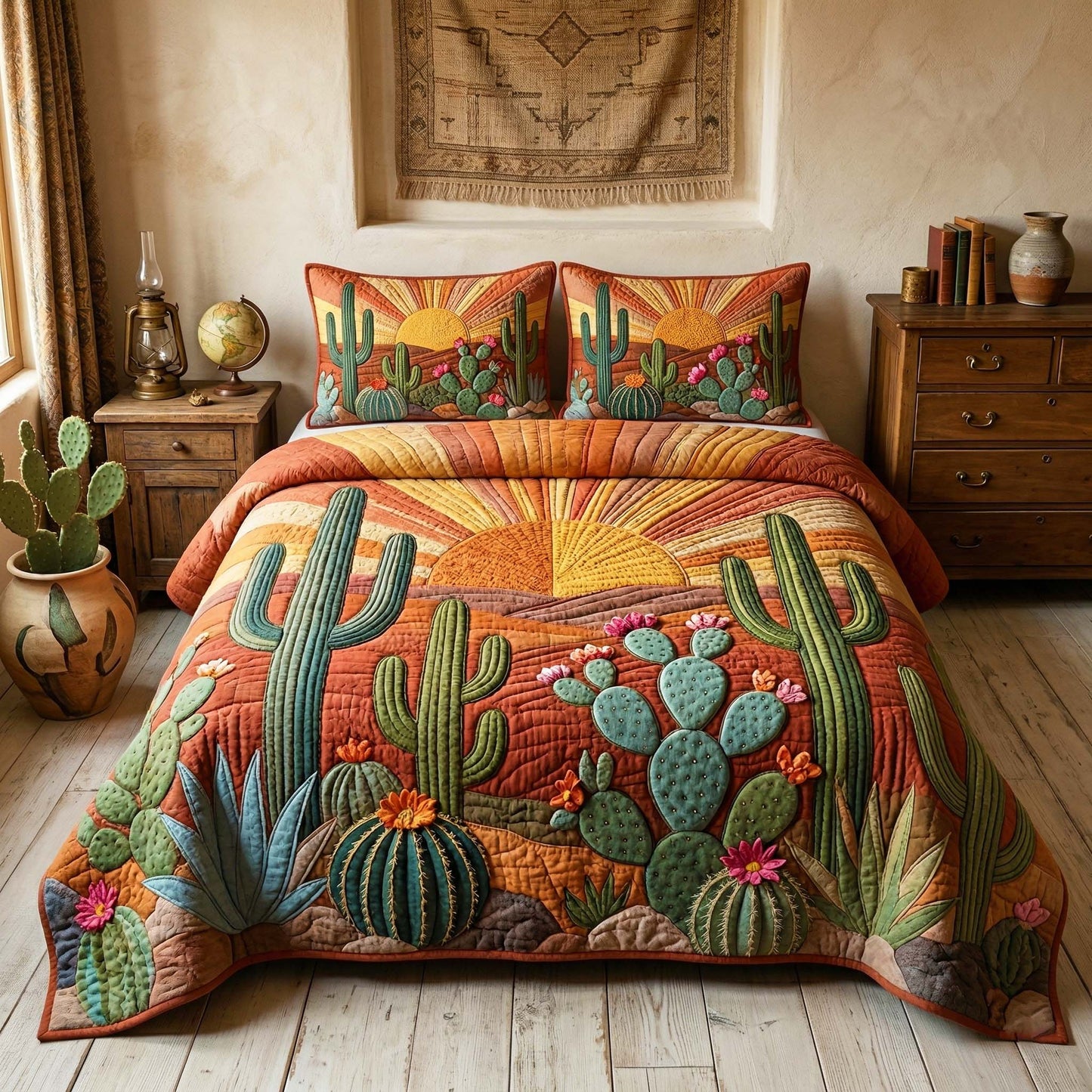 Cactus Sunset 3-Piece Quilted Bedding Set GFTOQM3976