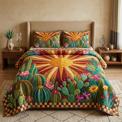 Sunshine Cactus 3-Piece Quilted Bedding Set GFTOQM3977