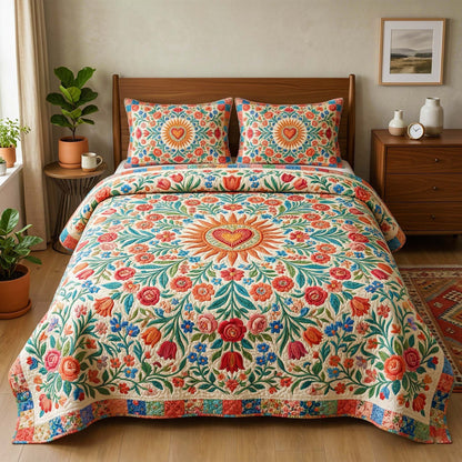 Sunburst Floral 3-Piece Quilted Bedding Set GFTOQM4008