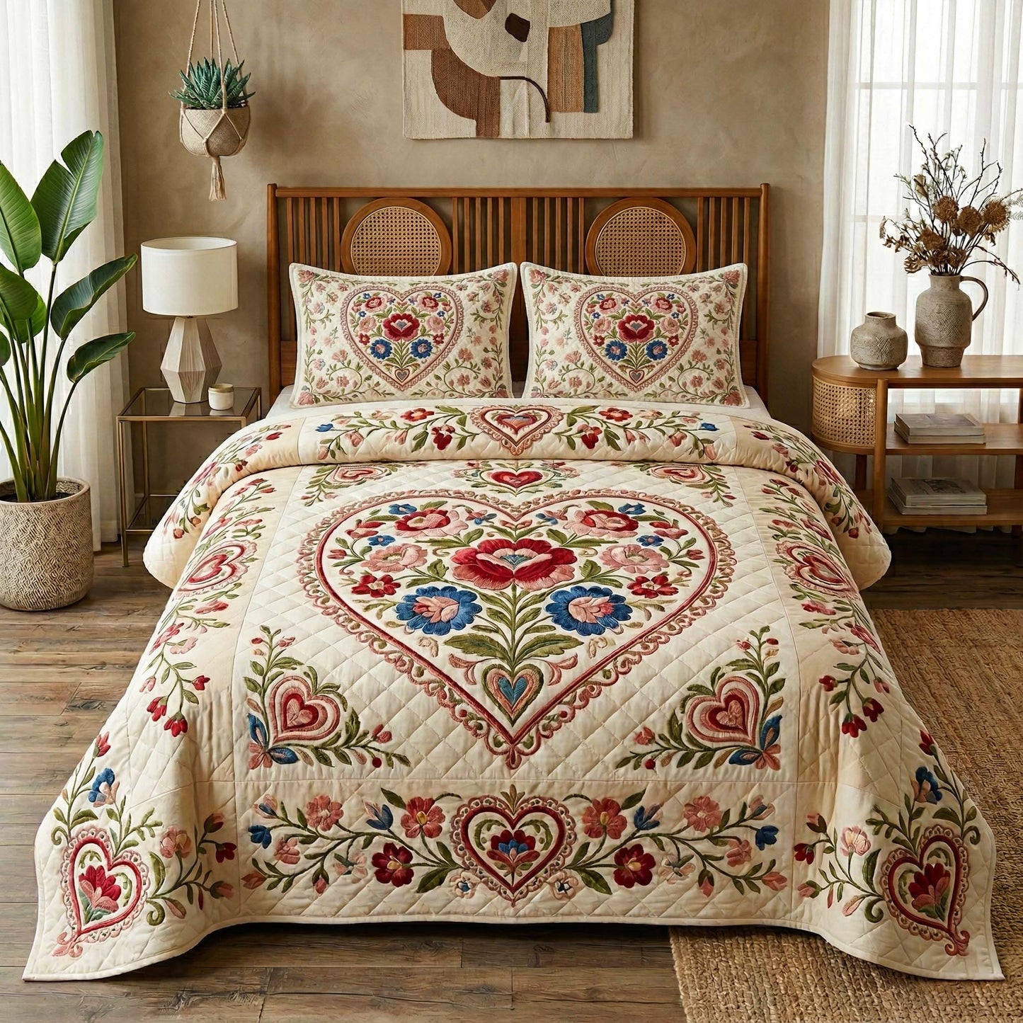 Vintage Heart 3-Piece Quilted Bedding Set GFTOQM4011