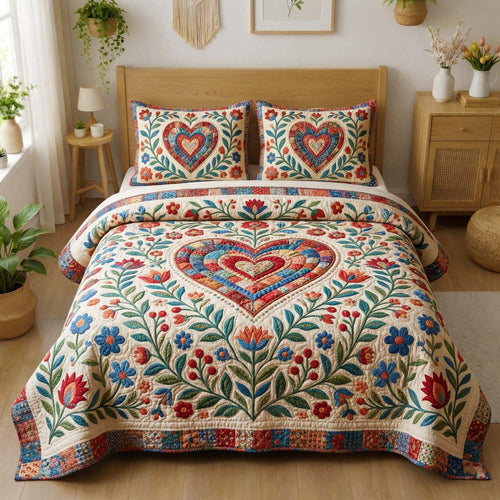 Floral Heart 3-Piece Quilted Bedding Set GFTOQM4012