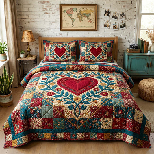 Botanical Heart 3-Piece Quilted Bedding Set GFTOQM4013